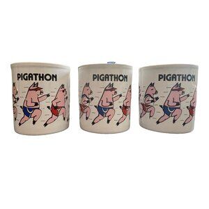 Pigathon Pig Coffee Mugs Set of 3 Vintage 1980's England 3.5"